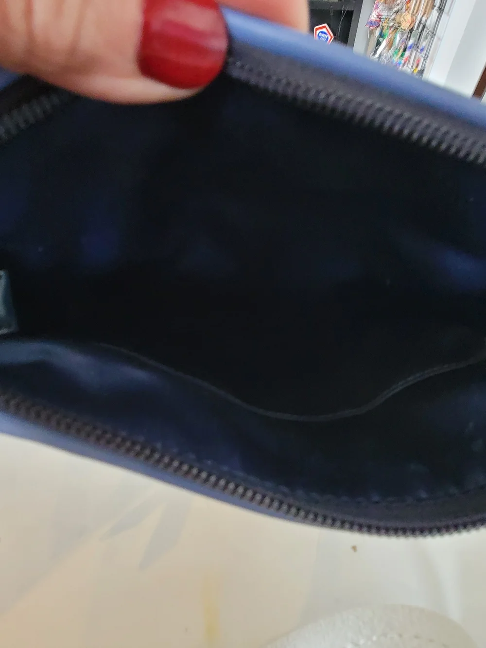 Coach Cream Leather Crossbody with Blue Trim and Black Pull
